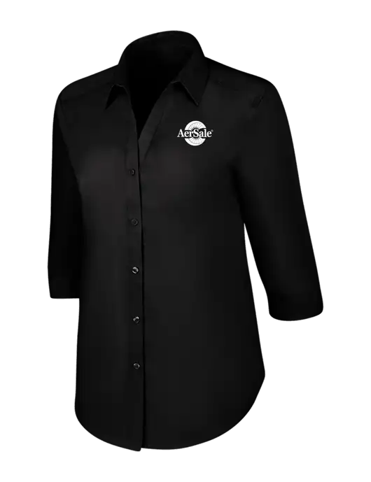 Womens Black 3/4 Sleeve Carefree Poplin Shirt w/AerSale Logo