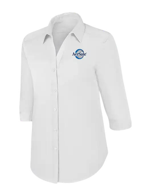 Womens White 3/4 Sleeve Carefree Poplin Shirt w/AerSale Logo