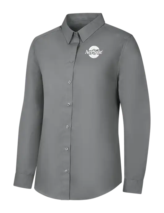 Womens Medium Grey Long Sleeve Carefree Poplin Shirt w/AerSale Logo