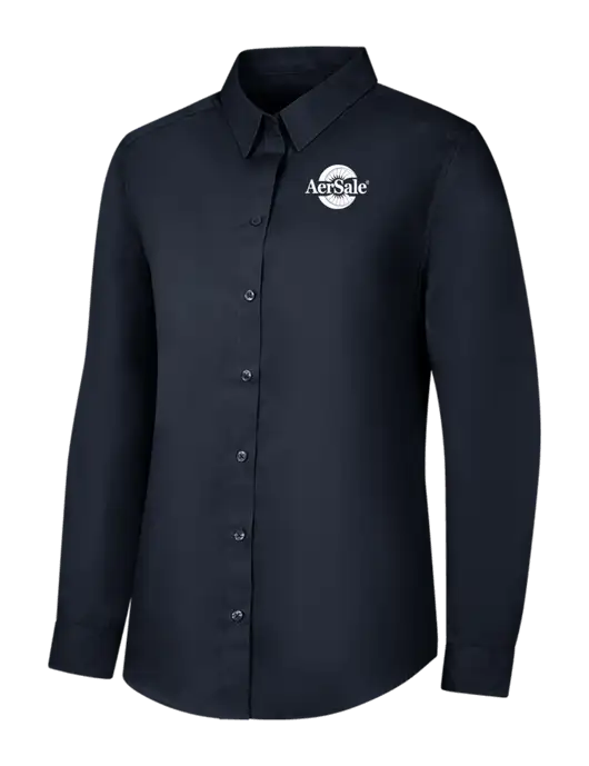 Womens River Blue Navy Long Sleeve Carefree Poplin Shirt w/AerSale Logo