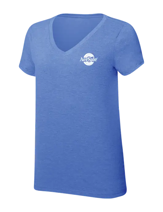 Womens Simply Soft V-Neck Royal Frost 4.5oz  Poly/Combed Ring Spun Cotton T-Shirt w/AerSale Logo