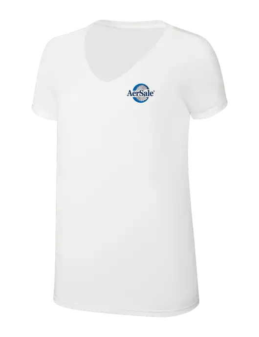 Womens Simply Soft V-Neck White 4.5oz  Poly/Combed Ring Spun Cotton T-Shirt w/AerSale Logo
