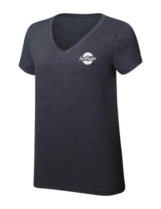Womens Simply Soft V-Neck Heather Charcoal 4.5oz  Poly/Combed Ring Spun Cotton T-Shirt w/AerSale Logo