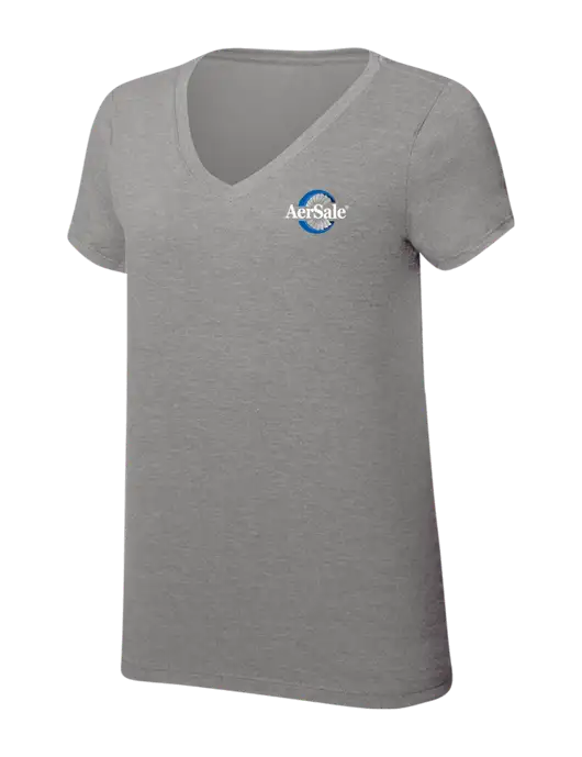 Womens Simply Soft V-Neck Grey Frost 4.5oz  Poly/Combed Ring Spun Cotton T-Shirt w/AerSale Logo