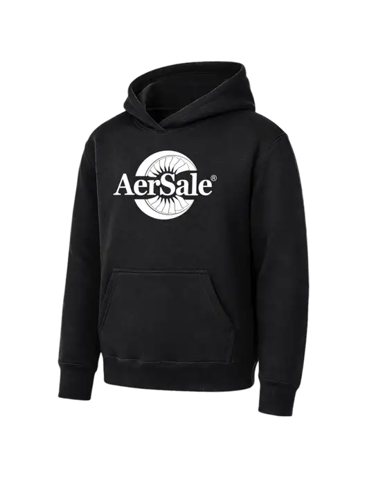 Youth Black 7.8 oz Pullover Hooded Sweatshirt w/AerSale Logo