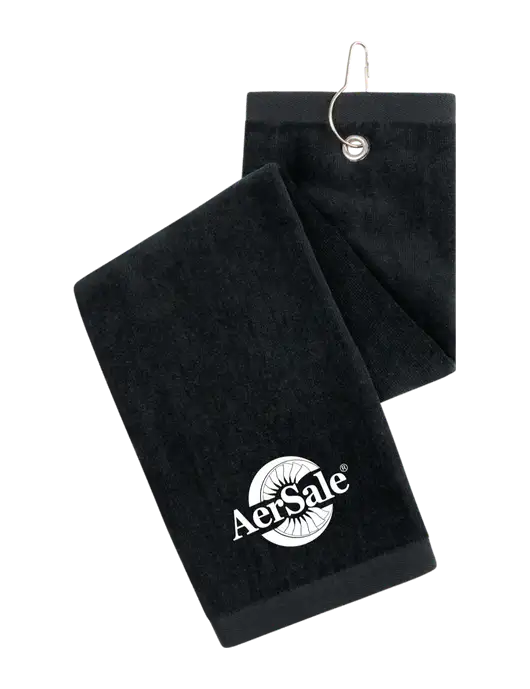 Black Tri-Fold Golf Towel with Grommet w/AerSale Logo