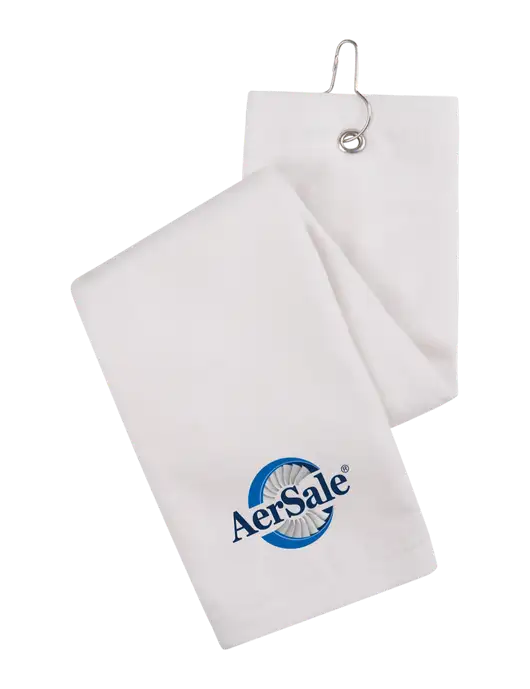 White Tri-Fold Golf Towel with Grommet w/AerSale Logo