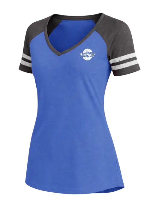 Womens Royal Heather/Charcoal Heather V-Neck Game Tee w/AerSale Logo