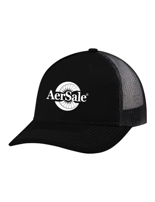 Snapback Ponytail Trucker Cap Black w/Black Mesh w/AerSale Logo