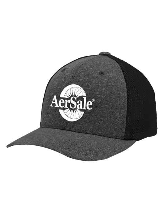 Flexfit Black/Dark Charcoal Heather Melange Mesh Back Trucker Cap w/AerSale Logo