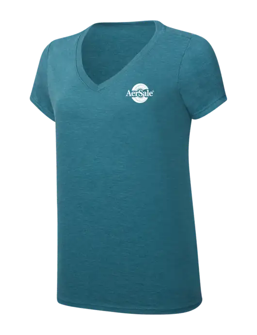 Womens Simply Soft V-Neck Heather Teal 4.5oz  Poly/Combed Ring Spun Cotton T-Shirt w/AerSale Logo